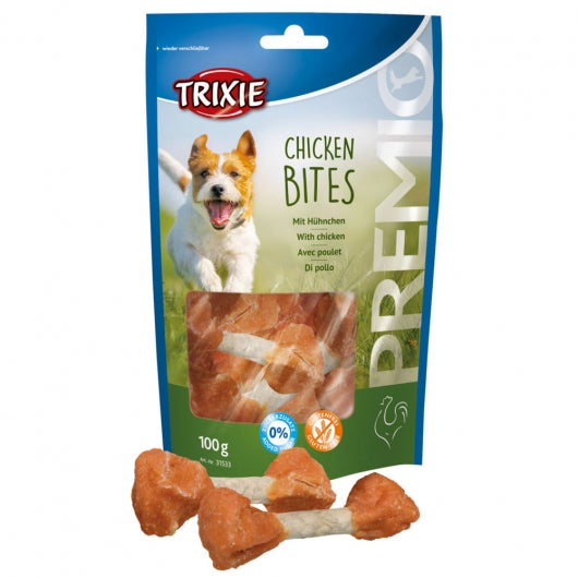 Trixie Premio Chicken Bites – Leckere, glutenfreie Belohnungssnacks mit Rinderhaut und Hühnerfleisch (100g)