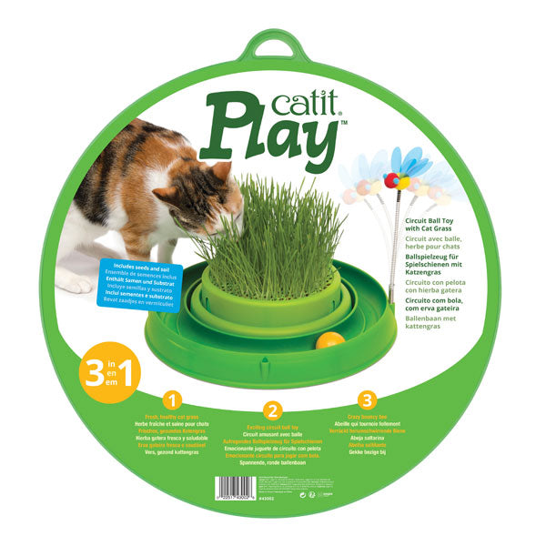 CATIT Play-n-Scratch mit Grasgarten – Grünes Katzenspielzeug für endlosen Spielspaß